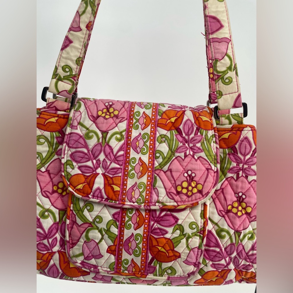 Vera Bradley Pink Floral “Lilli Belle” Y2K Double Handle Quilted Shoulder Bag - Picture 7 of 14